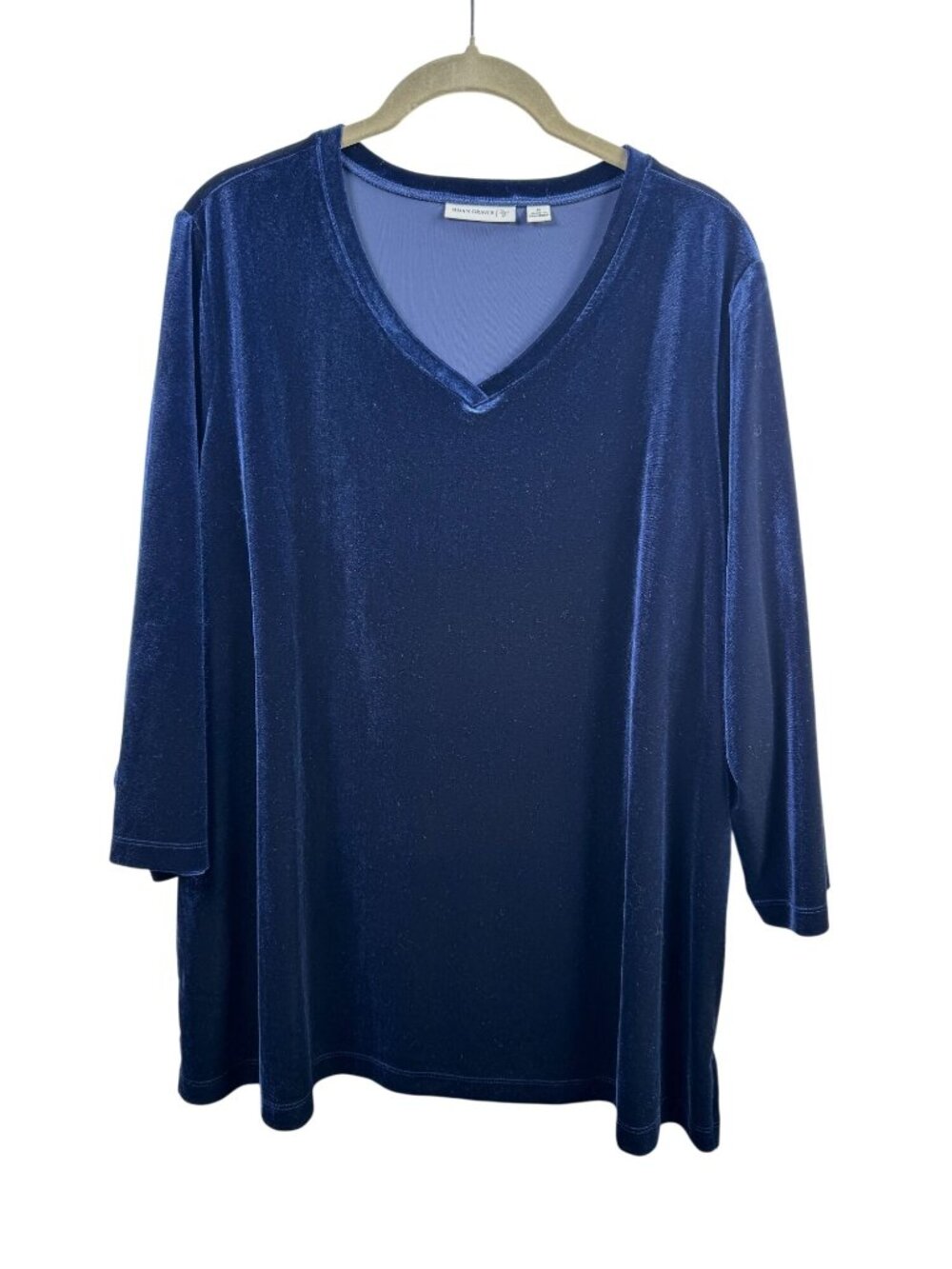 Susan Graver Blue Velvet 3/4 Sleeve V-Neck Tunic Top Womens size 1X Event